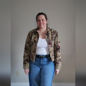 90s Blassport Floral Tapestry Cropped Jacket with Bronze Buttons Size Medium